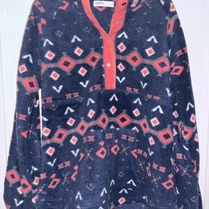 Sonoma Navy and Red Geometric Fleece Pullover